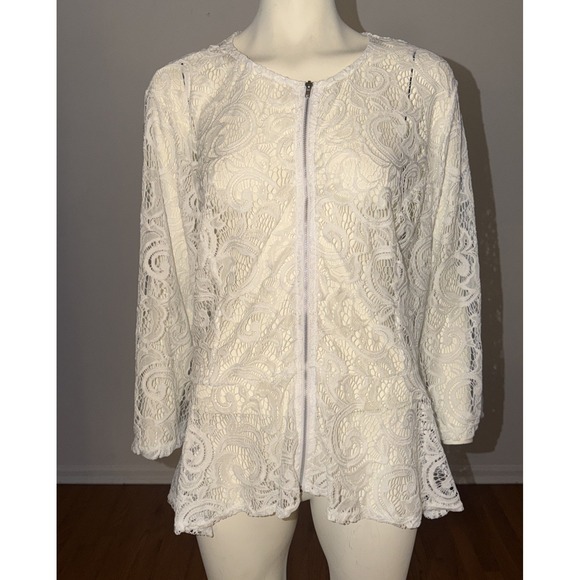 Ashley Stewart Tops - Ashley Stewart White Lace Front Zip Blouse NWT Size 22 Peplum